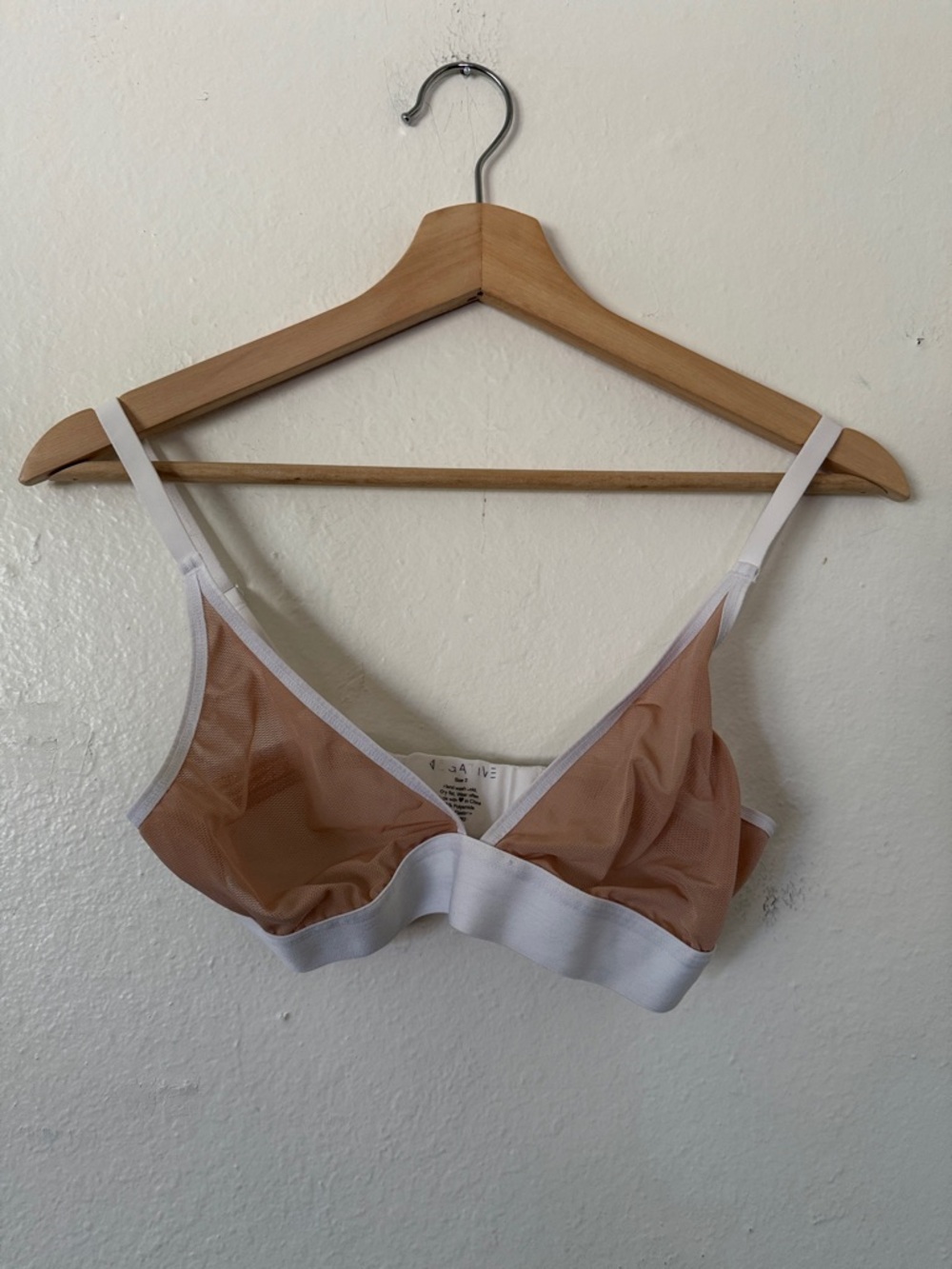 Negative Sieve Triangle Bra Sheer in Nude and White Sz 2